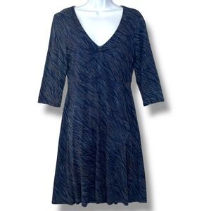 Horny Toad Rosalinda Dress M Blue Abstract Wave Pattern Y2K Travel Comfy Coastal